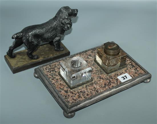 Spelter dog & ink stand